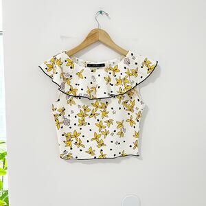 Zara White & Yellow Floral Print Ruffle Tank Size Small